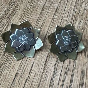 ~Super Rare~ James Avery Flower Brass and Sterling Oversized Studs